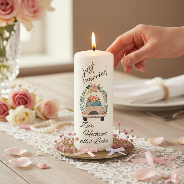 Hochzeitskerze 15x6cm Auto