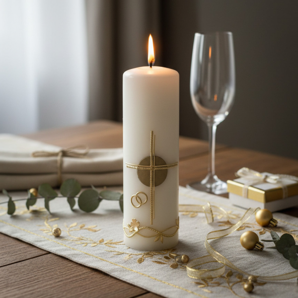 Hochzeitskerze 25x7cm Klassik Goldkreis