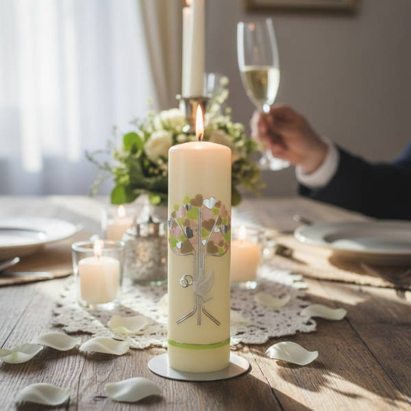 Hochzeitskerze 25x7cm Mara und Henri Baum