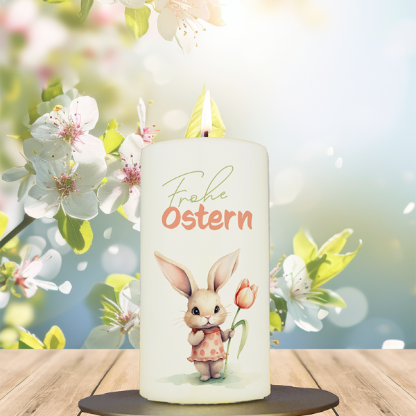 Osterkerze 12x6cm Frohe Ostern Häschen