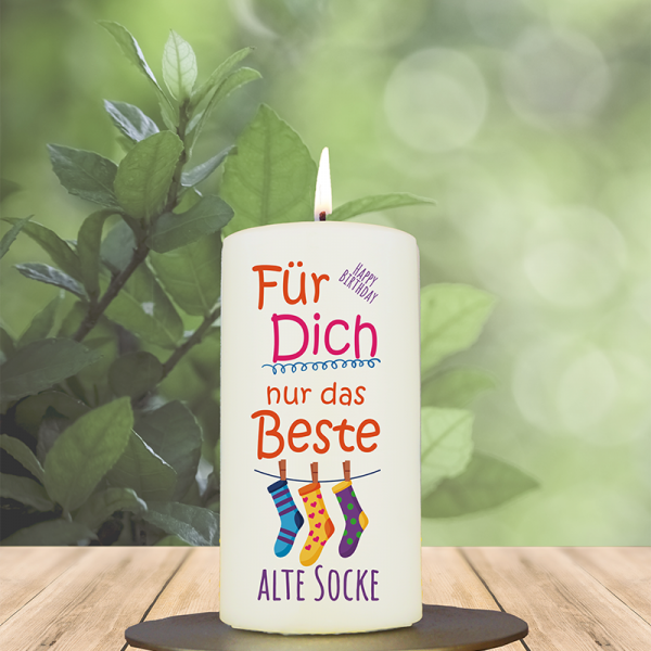 Geburtstagskerze 12x6cm Für dich nur das Beste alte Socke