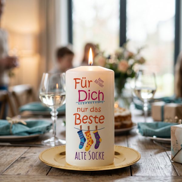 Geburtstagskerze 12x6cm Für dich nur das Beste alte Socke