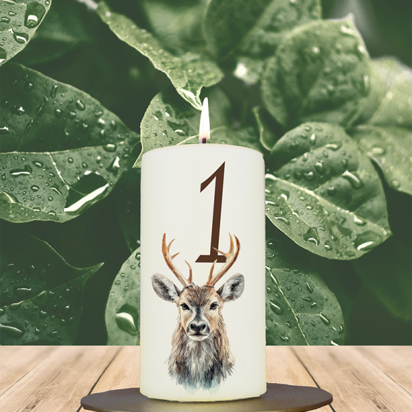 Weihnachtskerze 12x6cm Hirsch Waldtier 1