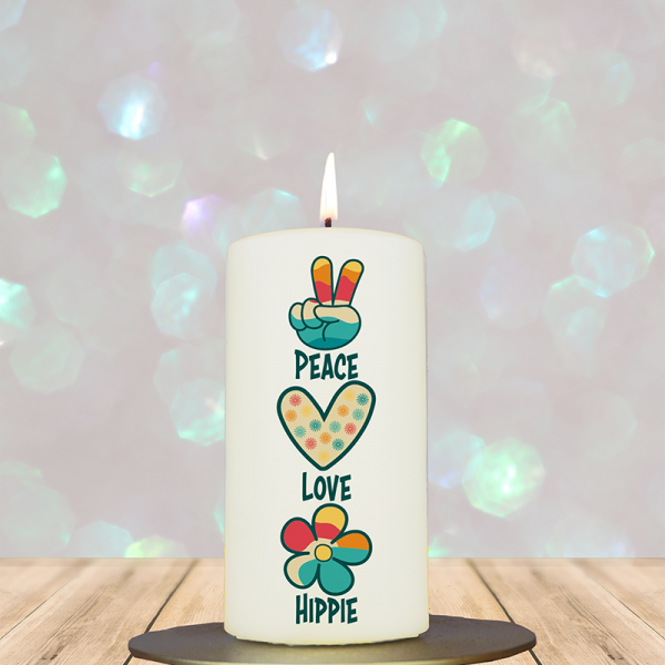 Friedenskerze 12x6cm Peace Love Hippie
