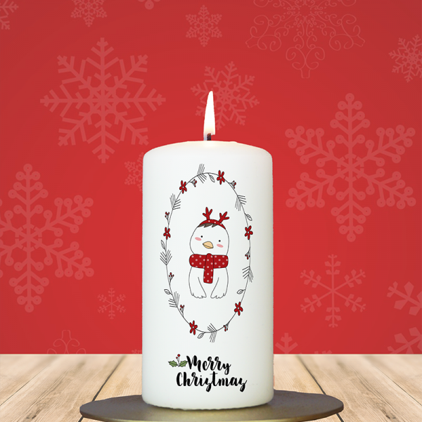 Weihnachtskerze 12x6cm Pinguin Merry Christmas