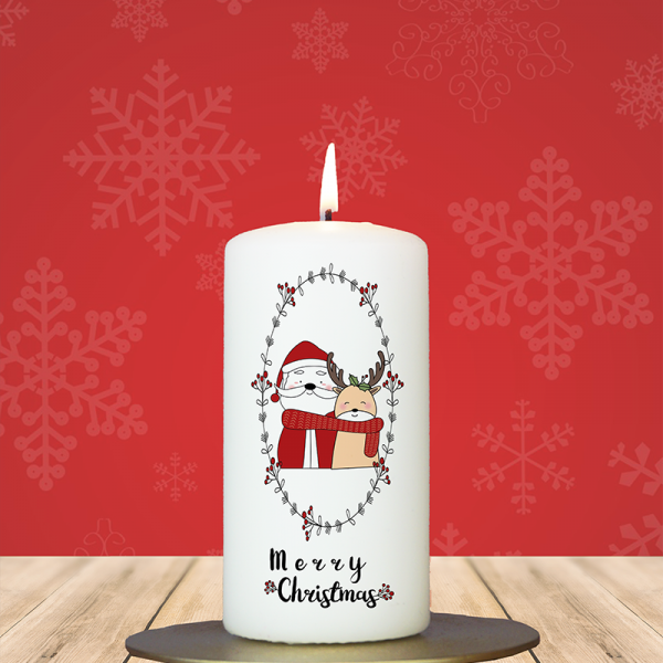Weihnachtskerze 12x6cm Rentier Merry Christmas
