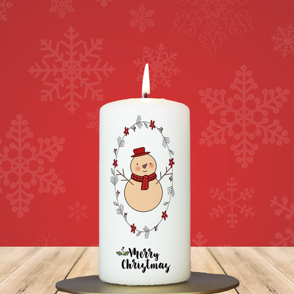 Weihnachtskerze 12x6cm Schneemann Merry Christmas