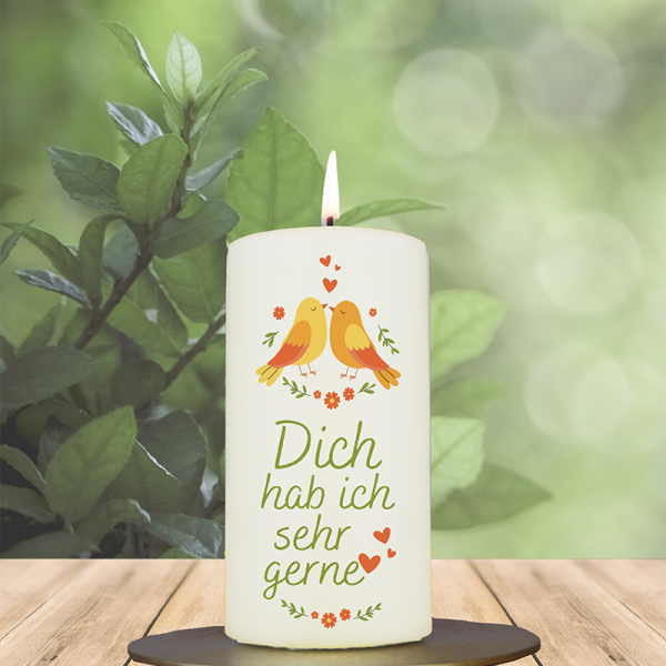 Valentinstagskerze 12x6cm Vögel Dich hab ich sehr gern