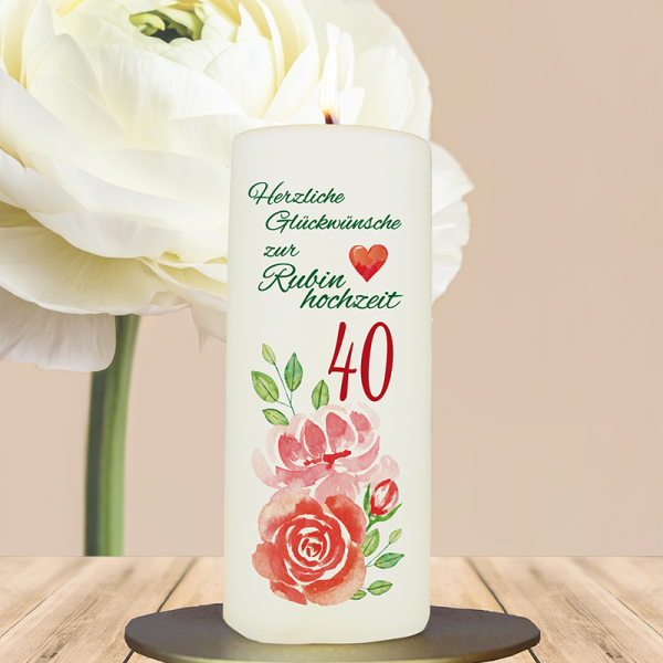 Jubiläumskerze 15x6cm 40 Rubinhochzeit