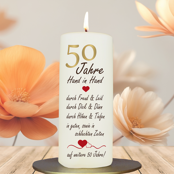 Jubiläumskerze 15x6cm 50 Jahre Hand in Hand