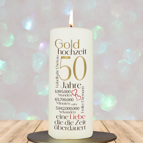 Jubiläumskerze 15x6cm 50 Jahre Worte