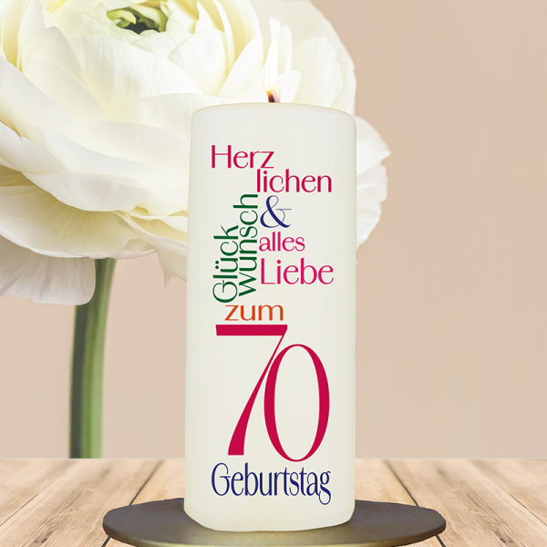 Geburtstagskerze 15x6cm 70 Glückwunsch pink