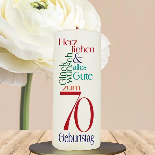 Geburtstagskerze 15x6cm 70 Glückwunsch rot