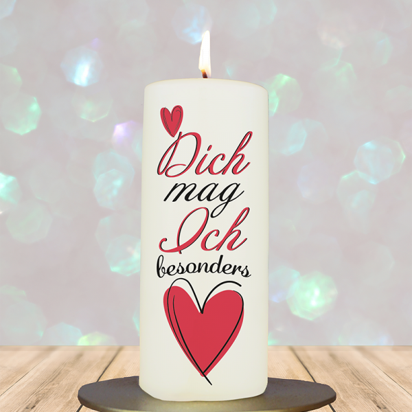 Valentinstagskerze 15x6cm Dich mag ich besonders