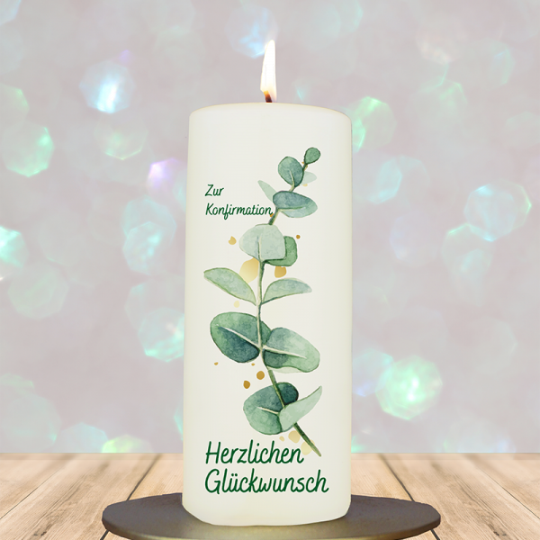 Firmung-/ Konfirmationskerze 15x6cm Eucalypthus Konfirmation
