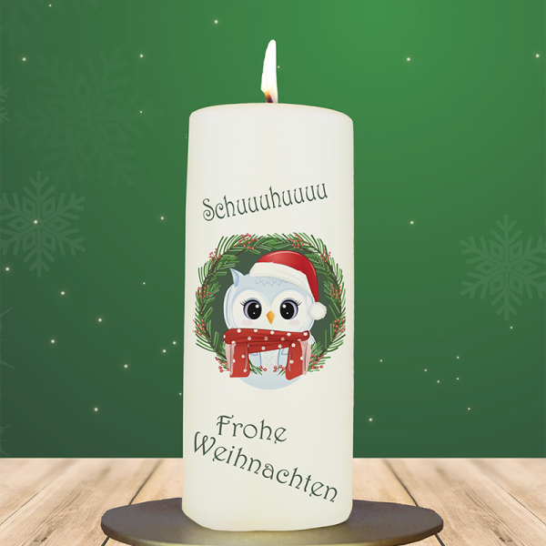 Weihnachtskerze 15x6cm Eule Frohe Weihnachten