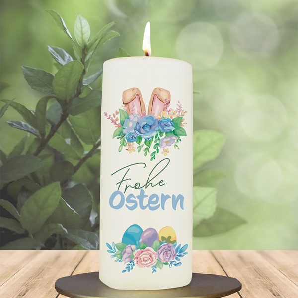 Osterkerze 15x6cm Frohe Ostern Ohren blau