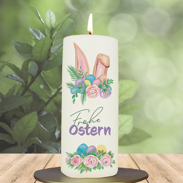 Osterkerze 15x6cm Frohe Ostern Ohren lila