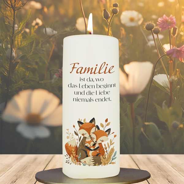 Familienkerze 15x6cm Fuchsfamilie
