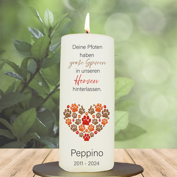Trauer Tierkerze 15x6cm Katzenpfote 1 Herz