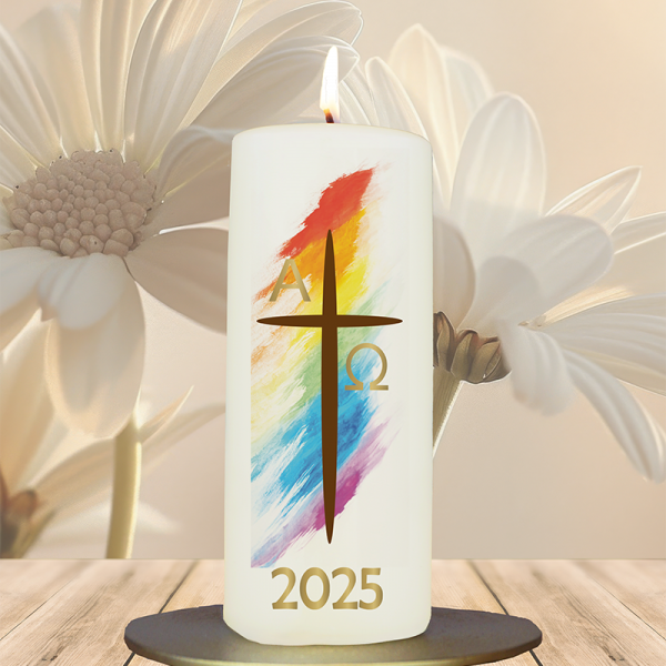 Osterkerze 15x6cm Tischosterkerze Regenbogen