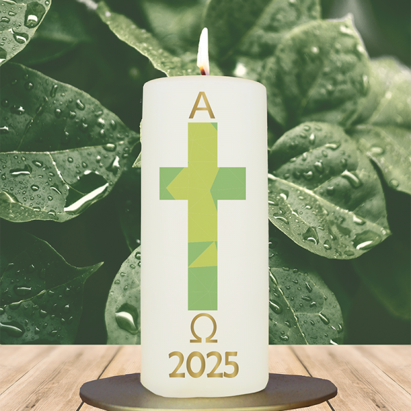 Osterkerze 15x6cm Tischosterkerze grün geometrisch