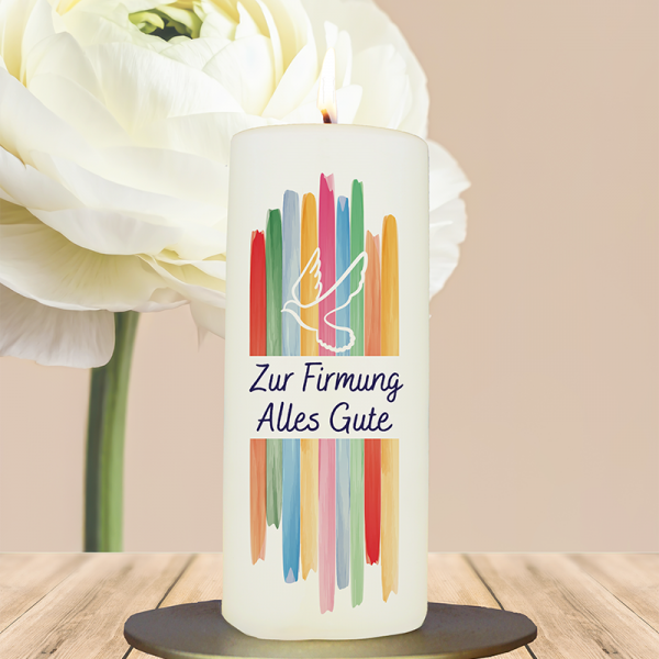 Firmung-/ Konfirmationskerze 15x6cm Regenbogenstreifen Firmung