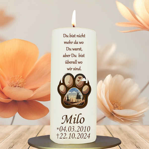 Trauer Tierkerze 15x6cm Pfote 1