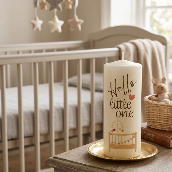 Geburtskerze 15x6cm Hello little one