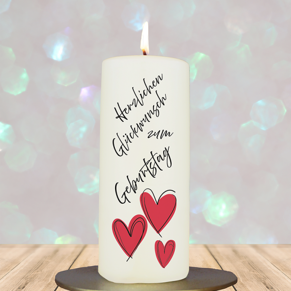 Geburtstagskerze 15x6cm Herzlichen Glückwunsch Herzen