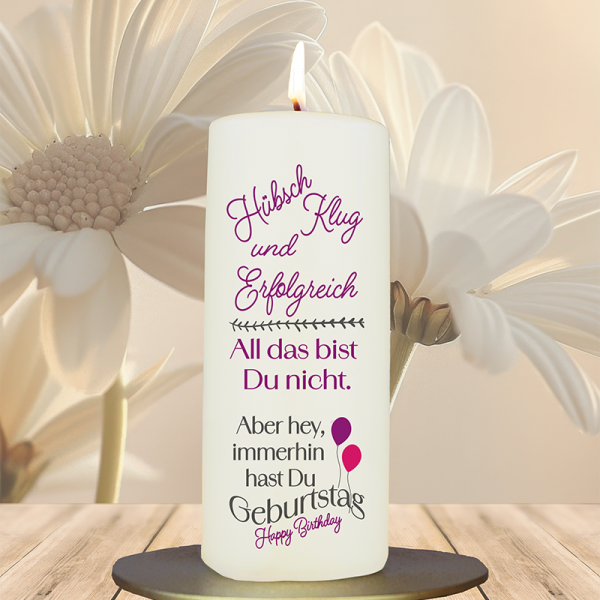 Geburtstagskerze 15x6cm Hübsch, klug, erfolgreich