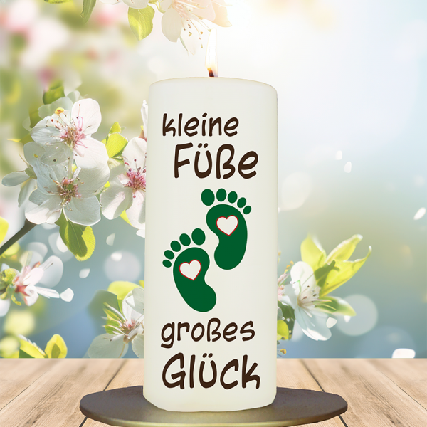 Geburtskerze 15x6cm Kleine Füße, großes Glück