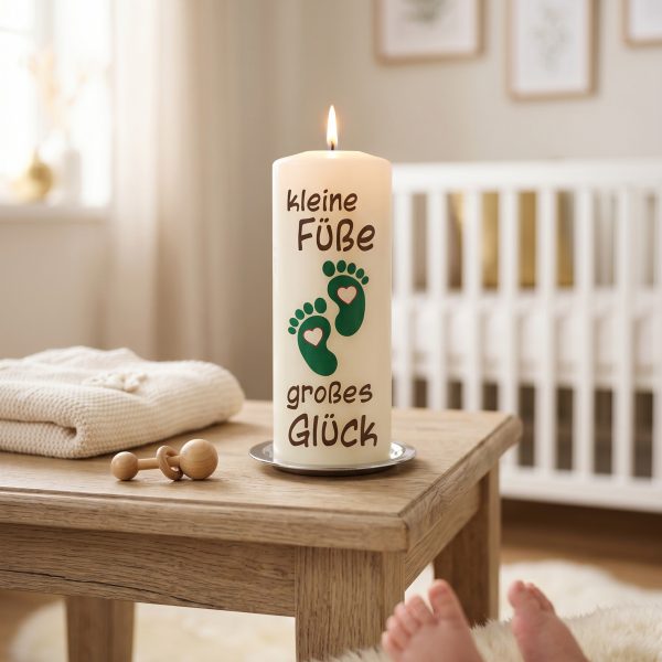 Geburtskerze 15x6cm Kleine Füße, großes Glück