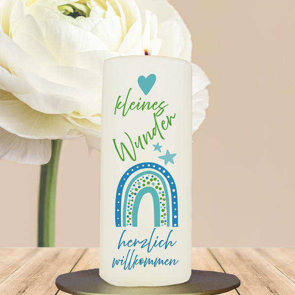 Geburtskerze 15x6cm Kleines Wunder blau