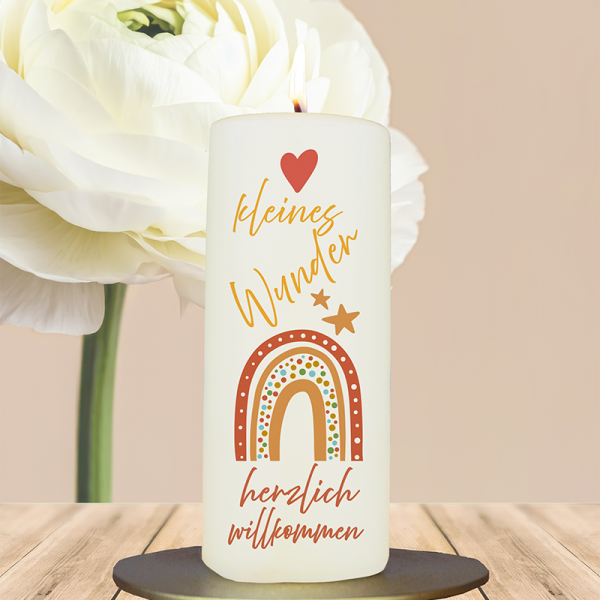 Geburtskerze 15x6cm Kleines Wunder orange