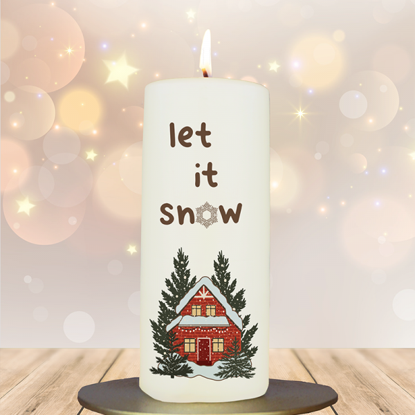 Weihnachtskerze 15x6cm Let it snow