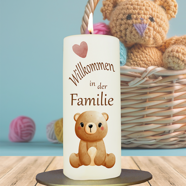 Geburtskerze 15x6cm Willkommen in der Familie Bär