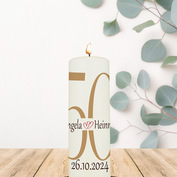 Jubiläumskerze 20x7cm 50 Angela u. Heinrich