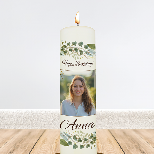 Geburtstagskerze 25x7cm Happy Birthday Blätter