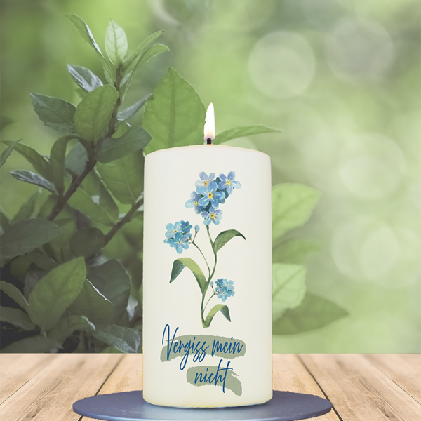 Trauerkerze 12x6cm Vergiss mein nicht Blume