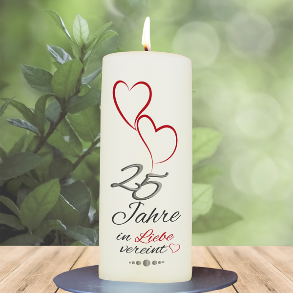 Jubiläumskerze 15x6cm 25 Jahre in Liebe vereint