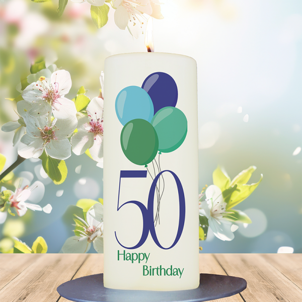 Geburtstagskerze 15x6cm 50 Ballons blau