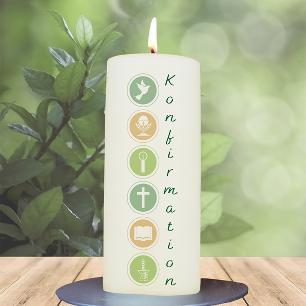 Firmung-/ Konfirmationskerze 15x6cm Kreissymbole Konfirmation