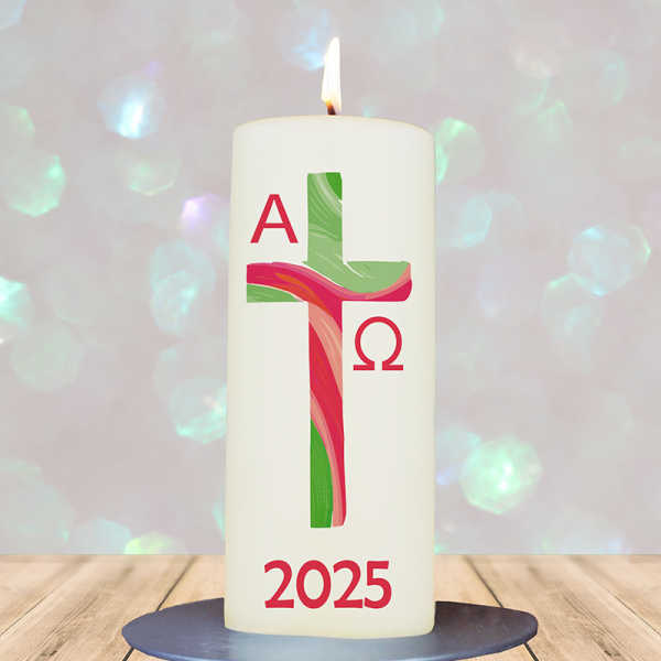 Osterkerze 15x6cm Tischosterkerze grün-rosa