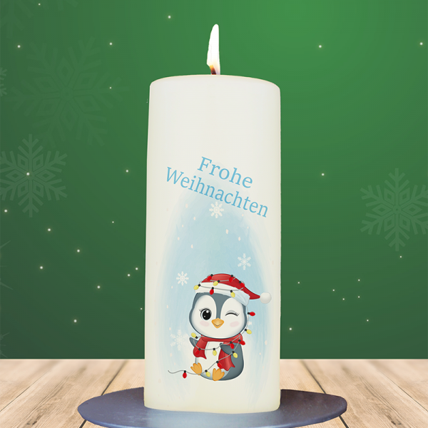 Weihnachtskerze 15x6cm Pinguin Frohe Weihnachten