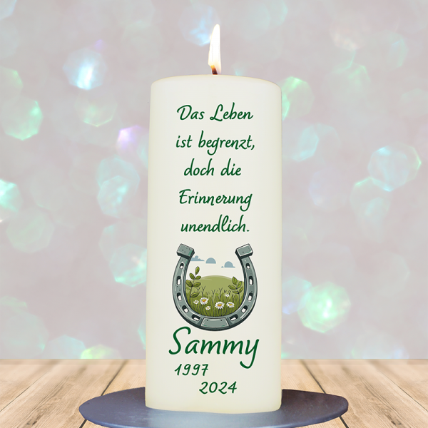 Trauer Tierkerze 15x6cm  Hufeisen