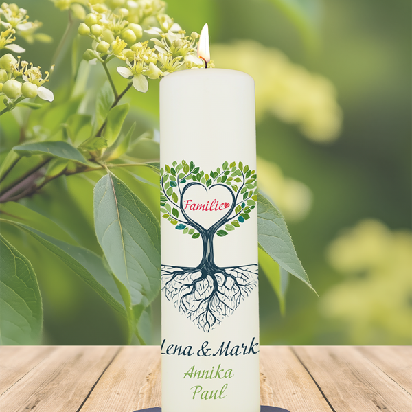 Familienkerze 25x7cm Herz Baum