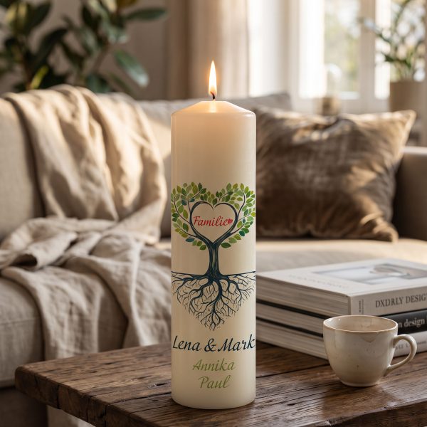 Familienkerze 25x7cm Herz Baum