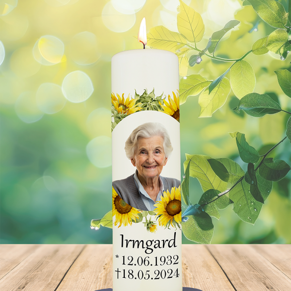 Trauerkerze 25x7cm Irmgard Sonnenblumen