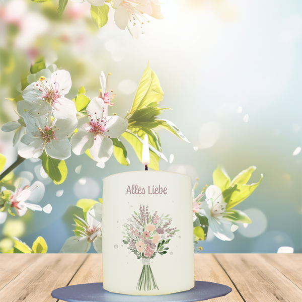 Valentinstagskerze 8x6cm Blumenstrauss Alles Liebe